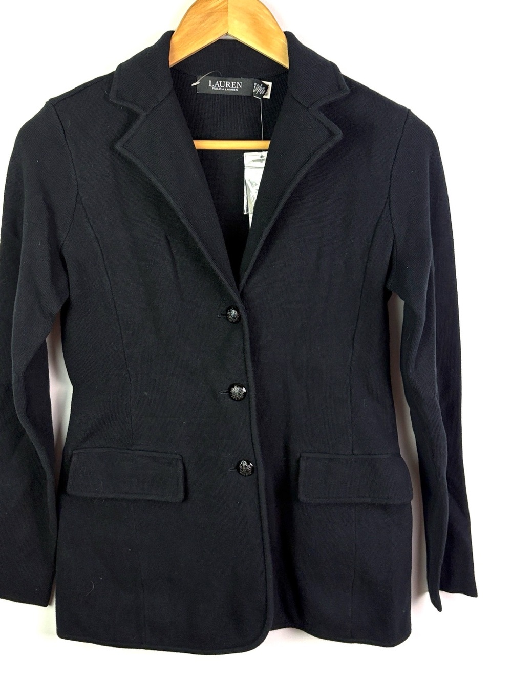 NWT Lauren Ralph Lauren Black Fitted Notch-Lapel knit Blazer size XS